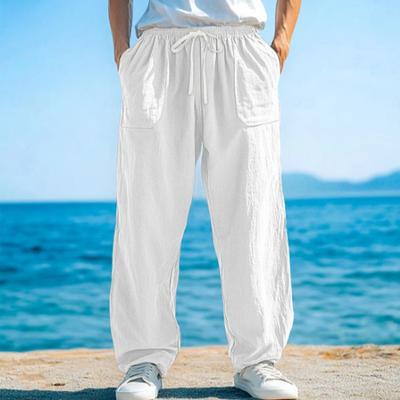 Autumn Loose Pants with Drawstring Pockets At The Front Straight Legs Comfortable and Soft Beach Men's Casual Pants