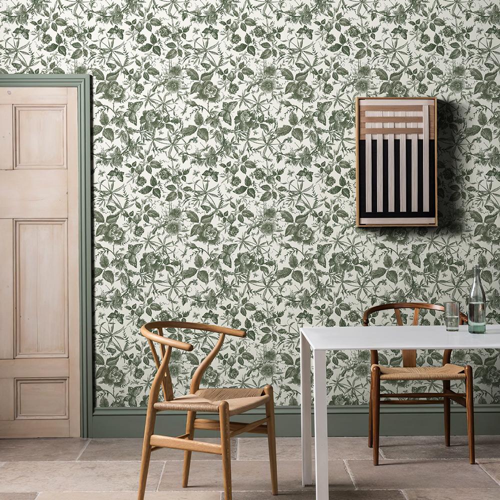 Retro Green Floral And Leaves Wallpaper Classic Peel And Stick Furniture Cabinet Sticker wWaterproof Kitchen Bathroom Wallpaper