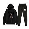Europe, America, Autumn and Winter Black Four-leaf Clover Peripheral Two-dimensional Men's and Women's Leisure Sports Fleece Hooded Sweater Set