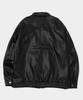 Placestudioman Standard Collar Two-Way Zip-Up Biker Leather Banding Jacket [Black]