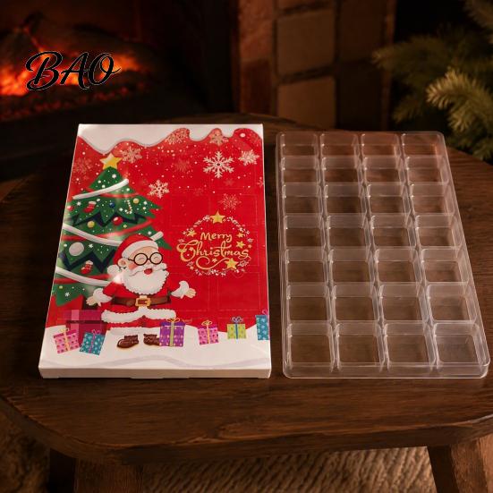 24 Slot Advent Calendar Christmas Countdown Gift Packaging Box, Xmas with Holiday Party Favors Slots, DIY Fillable Empty Present Storage Supplies