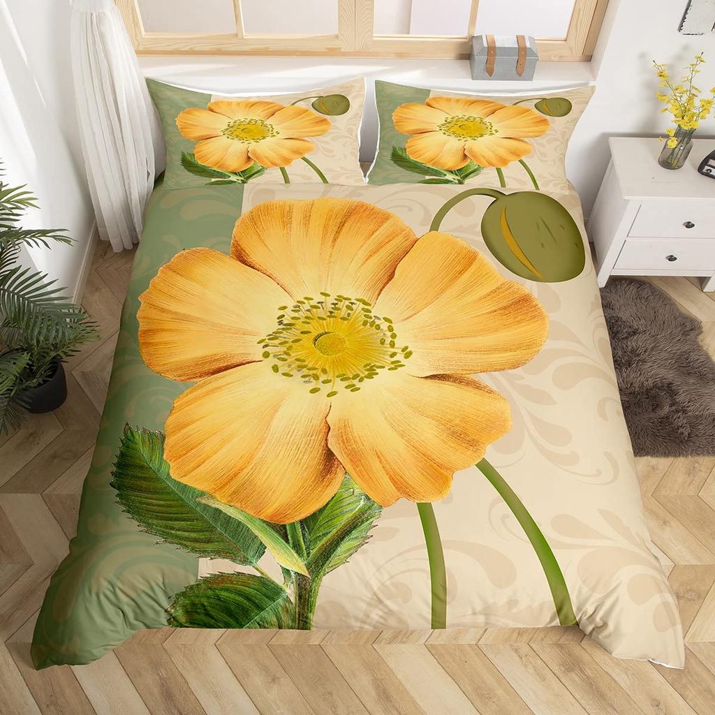 Vintage Flower King Full Queen Duvet Cover Retro Pink Floral Comforter Cover Rose Green Leaves Bedding Set Polyester Quilt Cover