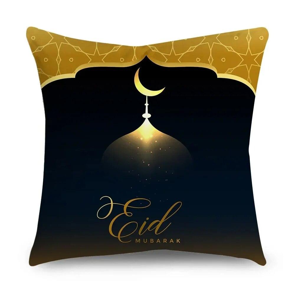Ramadhan Kissenbezug Islamisches Eid Mubarak Schwarz Gold Kissenbezug Heimdeko Sofa Dekokissenbezug 45cm*45cm
