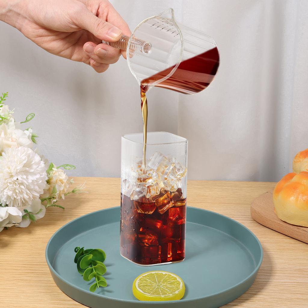 Espresso Cups Glass Handle Double Single Spout Glass Measuring Cup Clear Espresso Shot Glass V-Shaped Mouth Espresso Accessories