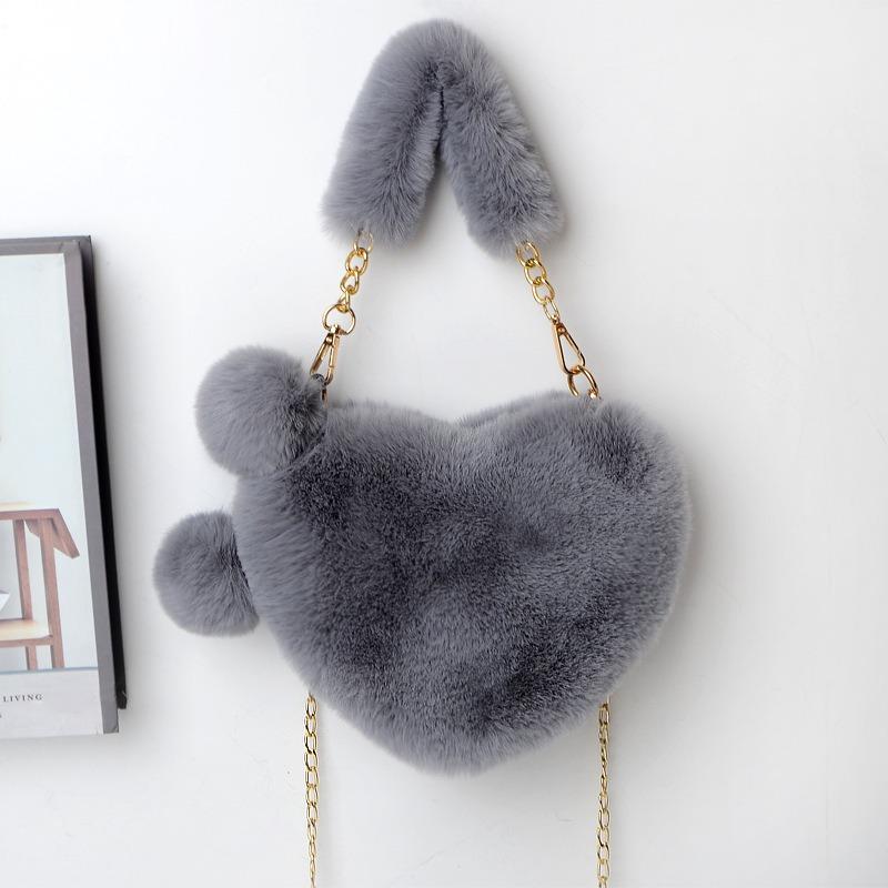 Winter New Sweet Love Heart Shaped Women's Top-handle Bags Confortable Soft Plush Ladies Handbags Fashion Multiple Color Optional Female Shoulder Bags