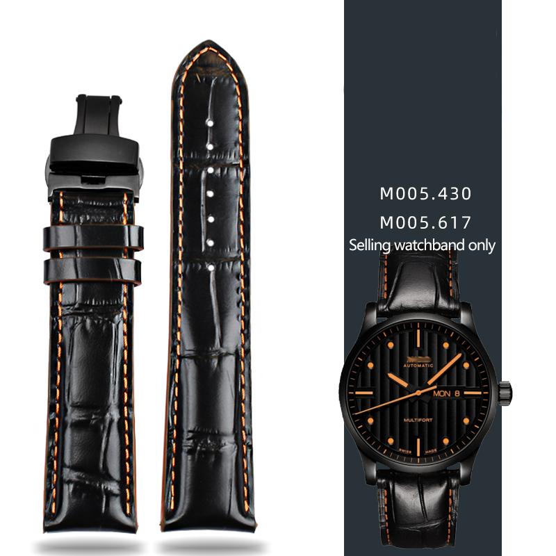 Leather Strap For Mido Helmsman M005 Orange Rudder M005614 m005430A Male Watch Chain with Butterfly Clasp Bracelet 22mm 23mm