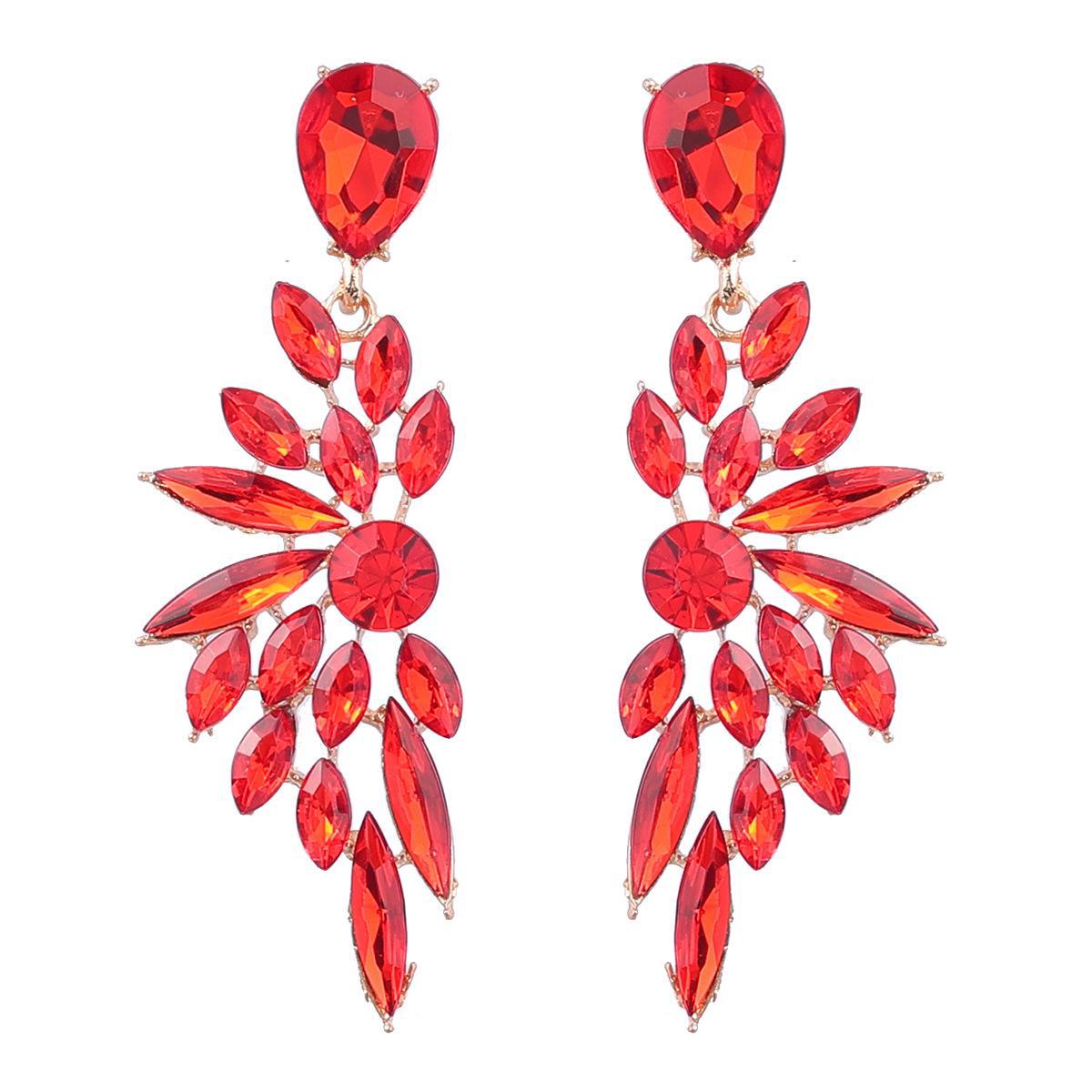 

Серьги с геометрическим цветочным узором в европейском и американском стиле, украшенные бриллиантами — элегантные эффектные украшения для женщин красный
