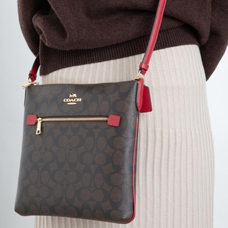 Coach Rowan 26 Letter Print Coated Canvas Crossbody Bag Medium Women Bags Dark-Brown Red C1554-IMRVQ