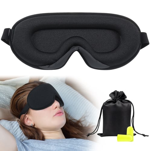 Sleeping Eye Mask for Summer, Restful Sleep, 99.99% Light Blocking, Blindfold, Travel Eye Mask, Airplane Eye Mask, Earplug Set, Carrying Bag Included