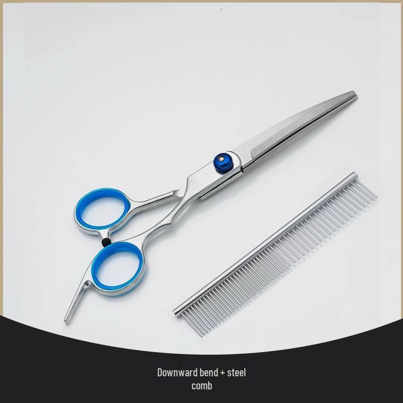 

Pet Grooming Scissors Set - Professional Hair Trimming Tool for Cats & Dogs 6-inch Full Steel Curved Scissors + Steel Comb