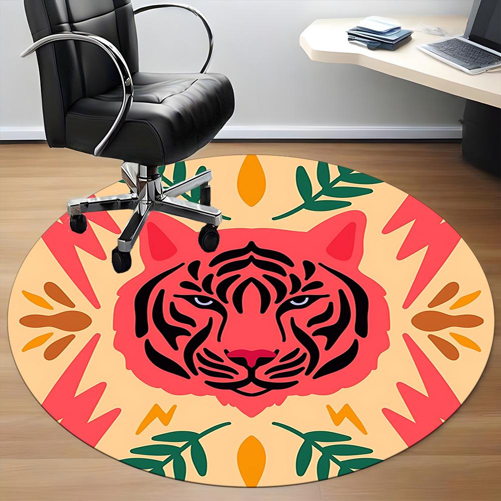 1pc Tiger Print Chair Carpet for Office, Round Non Slip Durable Large Size Office Carpet, Suitable for Office