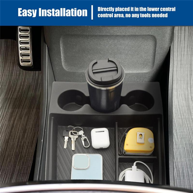 BT-Lower Center Console Organizer Tray With Cup Holder For Rivian R1T/R1S 2022-2024 Console Storage Box Accessories