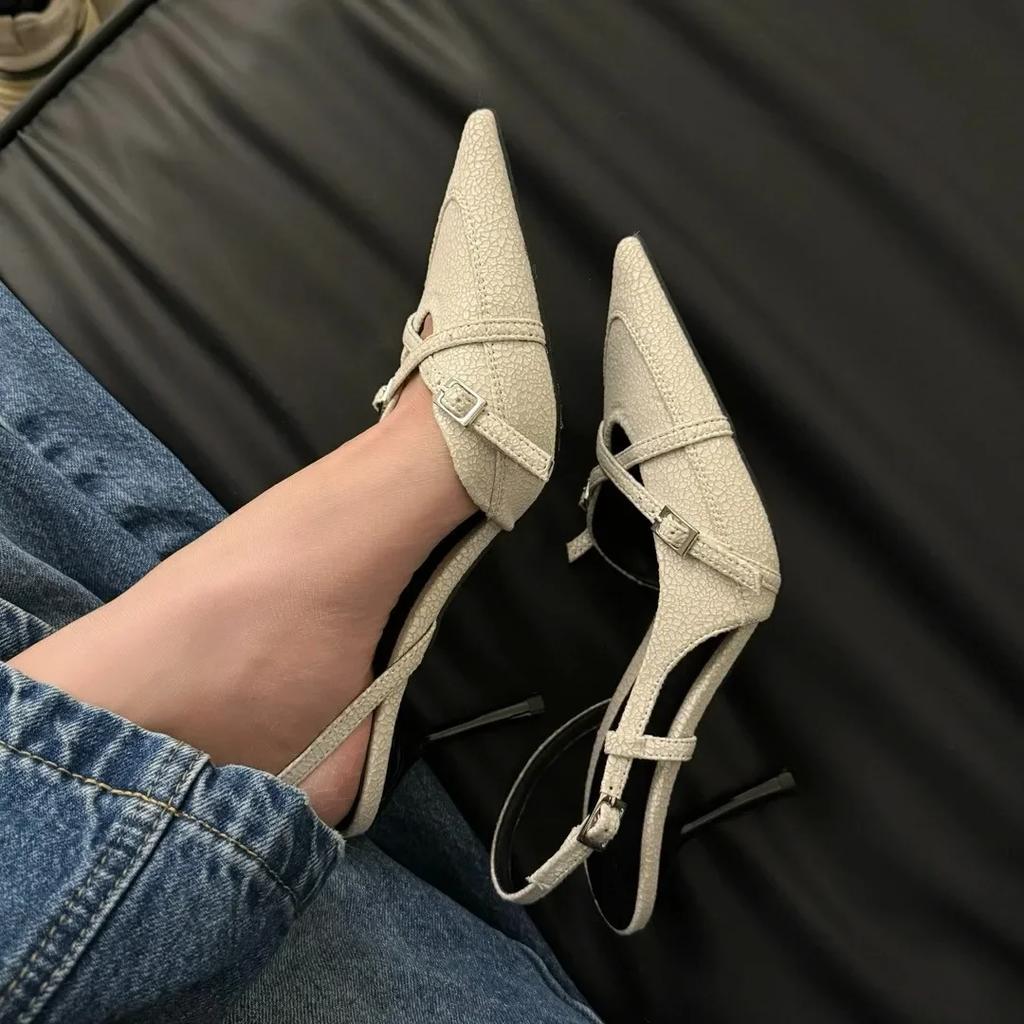 2025 New Women's Jeans Heeled Sandals Pointed High Heel Office Lady Shoes Beautiful Women high heels  Shoes  sandalias mujer