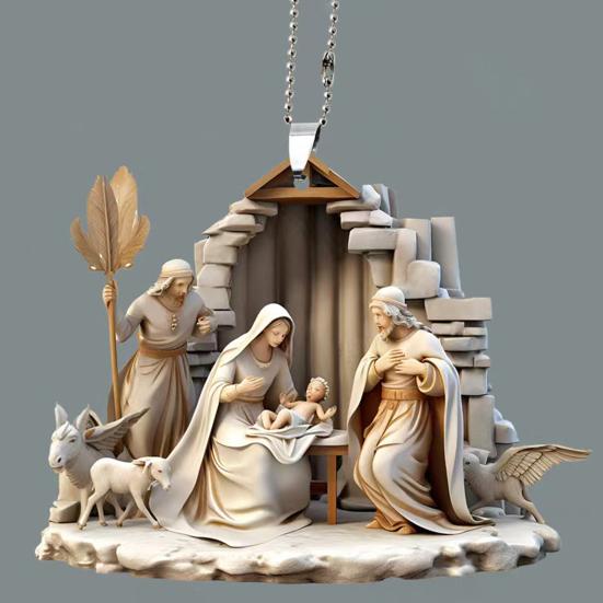 Nativity Scene Pendant Acrylic Birth of Jesus Christmas Hanging Ornament Festive Decor