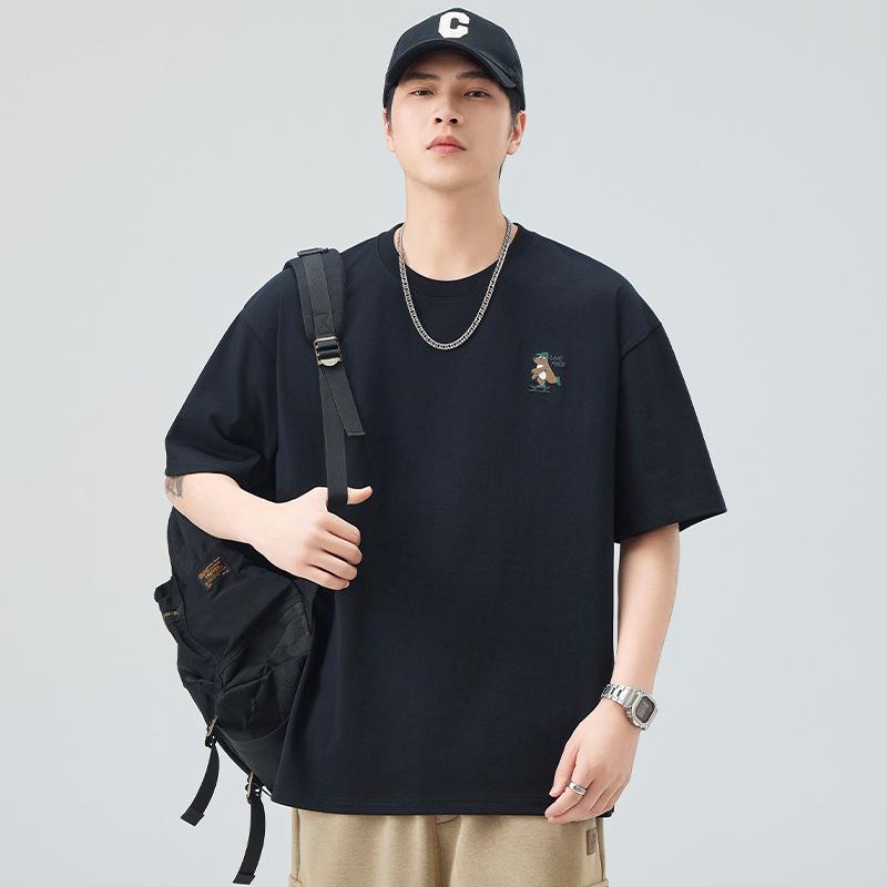 New Summer Round Neck Short-sleeved T-shirt for Men's Retro Print Loose Five-point Sleeve T-shirt for Men