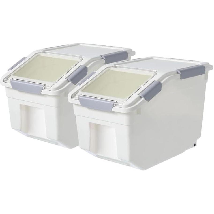 2 Pcs 5.5 LB Rice Storage Container, Airtight Cereal Flour Dispenser with Pouring Spout & Measuring Cup, Kitchen Plastic Clear Dry Food Storage Bin