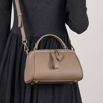 Leather Temperament Women's Bag New Retro Simple Classic Boston Handbag Cowhide Slanted Shoulder Bag