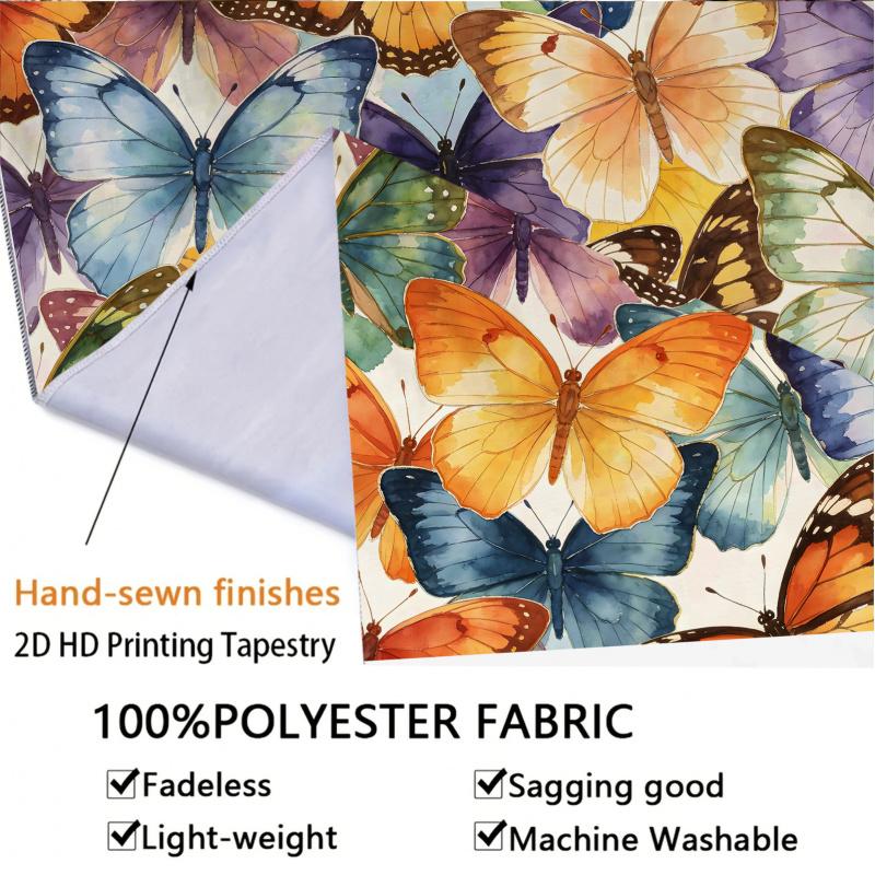 Watercolor Butterfly Print Tapestry, Bohemian Style Wall Hanging, Decorative Backdrop For Bedroom & Dorm, Room Makeover Gift