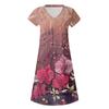 Women's Summer V-neck Short Sleeve Printed Cotton And Linen Dress