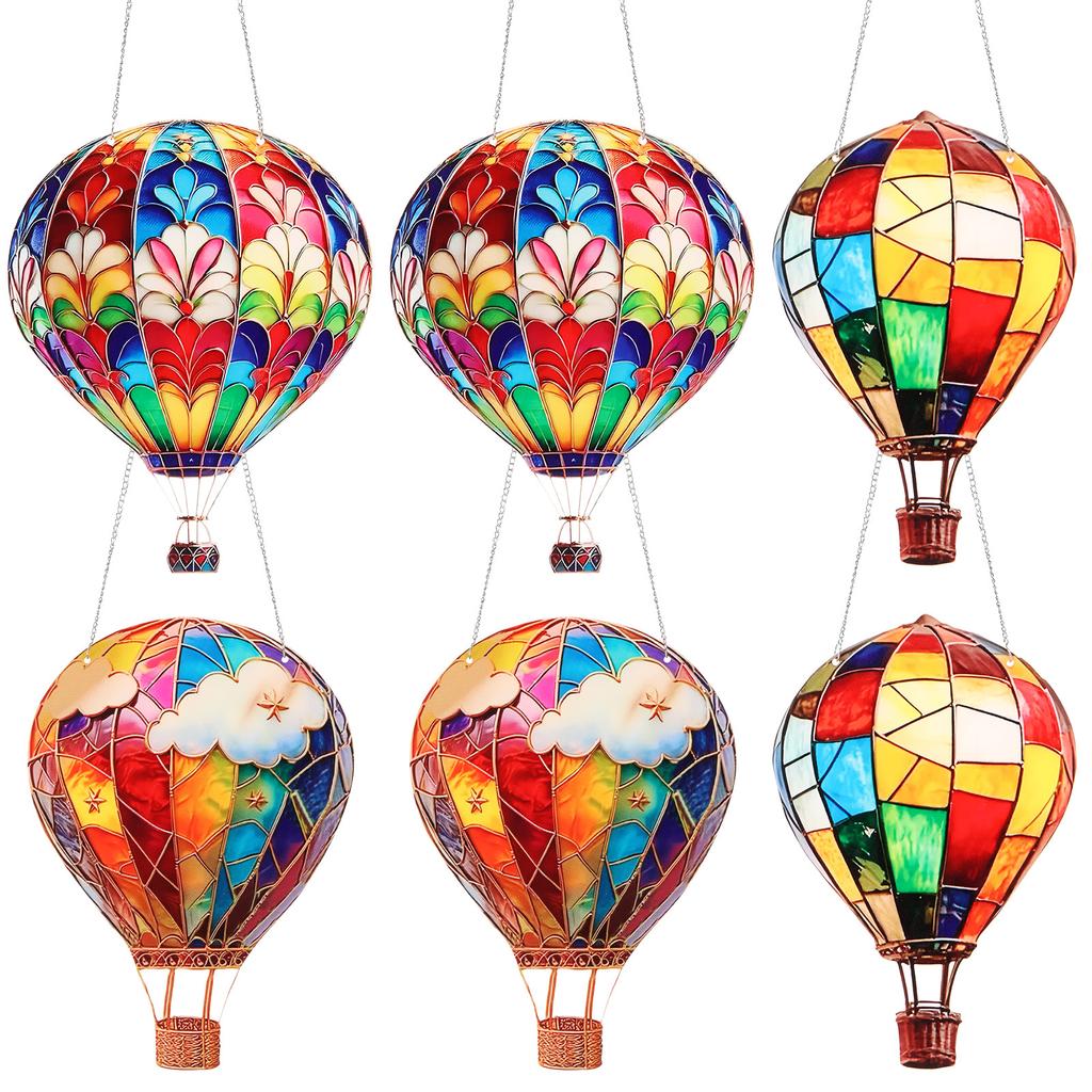 6Pcs Hot Air Balloon Hanging Ornament Flat Acrylic Hot Air Balloon Pendant Colorful Window Hanging Decorations for Wall Living