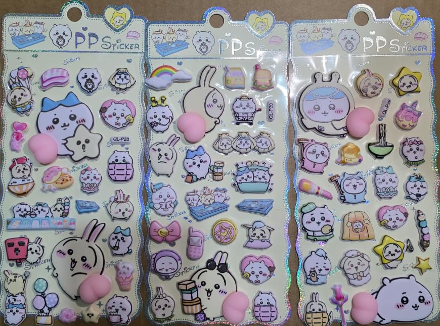 Loong Puni Puni Butt Sticker Set 009 Cute Puffed 3D Marshmallow Fluffy Soft Chewy Squishy Notebook Decoration 3 Sets