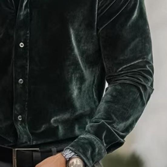 Męska Koszula Aksamitna z Długim Rękawem Zapinana na Guziki Kołnierzyk Gładki Kolor Casualowa Formalna Koszula na Imprezy Randki Biuro