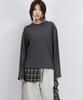 Deumakeu Layered Checkered Wrap Long Sleeve T-Shirt Charcoal