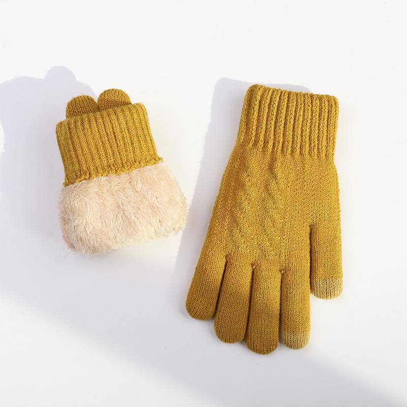 

Новые мужские и женские двухслойные утолщенные вязаные шерстяные перчатки, осенне-зимние теплые и бархатные велосипедные холодостойкие перчатки с сенсорным экраном average size