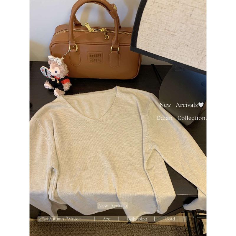 Fashion Collar Knitted Sweater Women's Soft Waxy Bottoming Shirt Autumn and Winter Simple Versatile Lazy Style Long-sleeved Inner Top