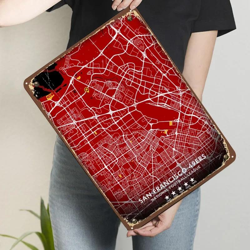 

San Francisco 49ers Poster Map Metal Sign Vintage Interior Decoration Custom Tin Plaques for Wall Art Decoration Man Cave Retro 7.9x11.8In(20x30cm)