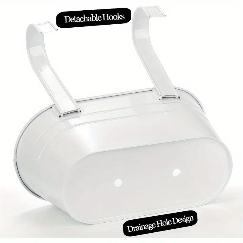 4 Pack Multipurpose Hanging Flower Pots Metal Iron Plant Pot Holders Large Fence Railing Balcony Garden Hanging Bucket Planters