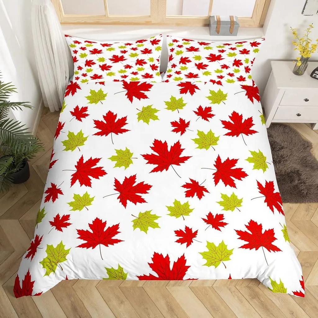 Comforter Maple Leaf Twin King Botanical Leaves Bedding Set Autumn Plant Fallen Leaves Comforter For Boys Girls Room