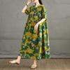 Summer Floral Maxi Dress Women Plus Size Vintage Linen Loose Elegant Basic Casual Dress New