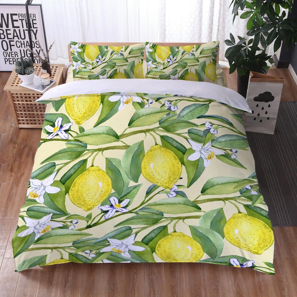Lemon Printed Yellow Fruit Theme Duvet Cover Cute Cartoon Polyester Quilt Cover For Children Women Gifts For Bedroom Decorations