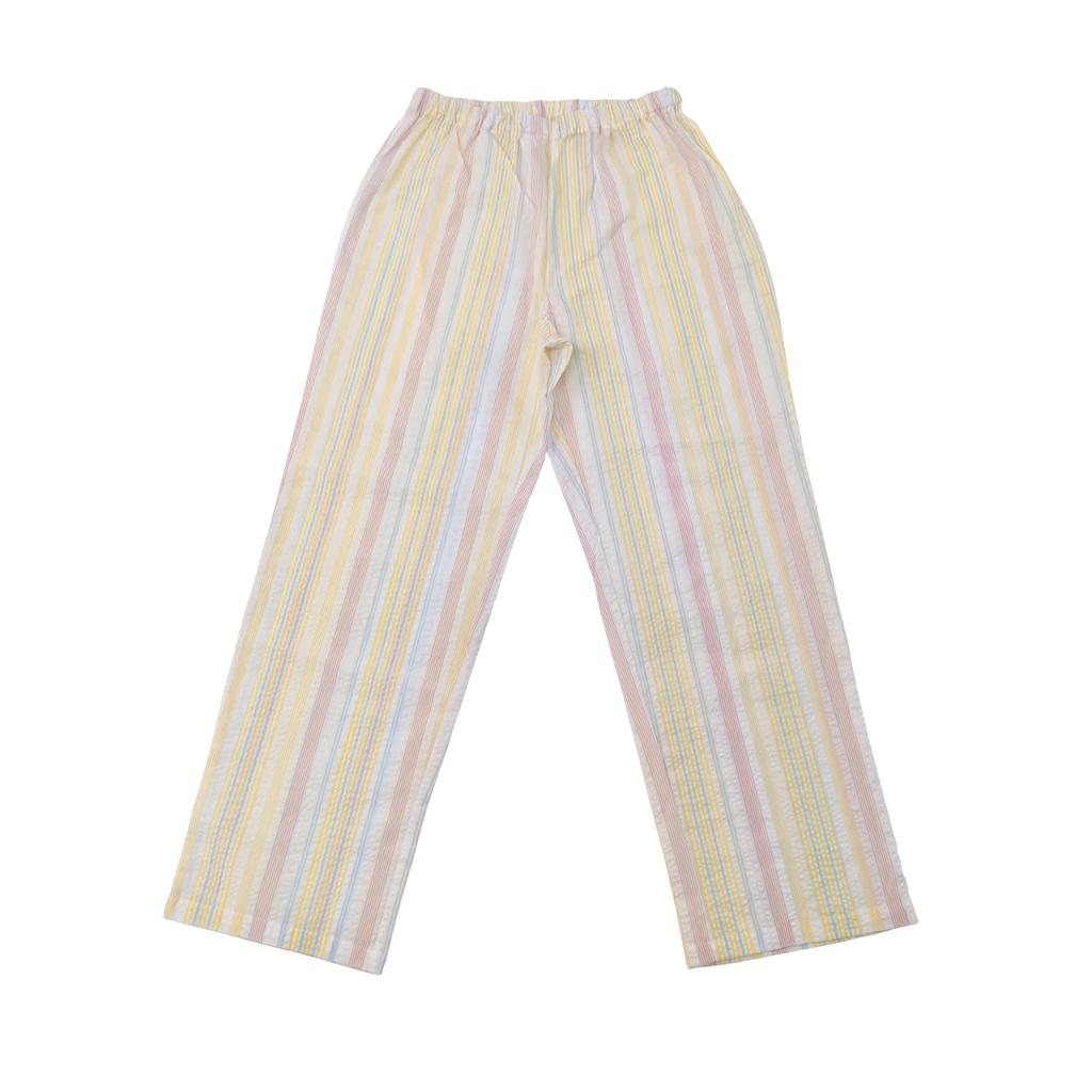 Takihyo EDWIN Short Sleeve Pajama Cotton Soccer Check and Stripe Short Cropped Shirt Yellow Women's Set, Blend, Pattern, Open-Front, Sleeves, Pants,