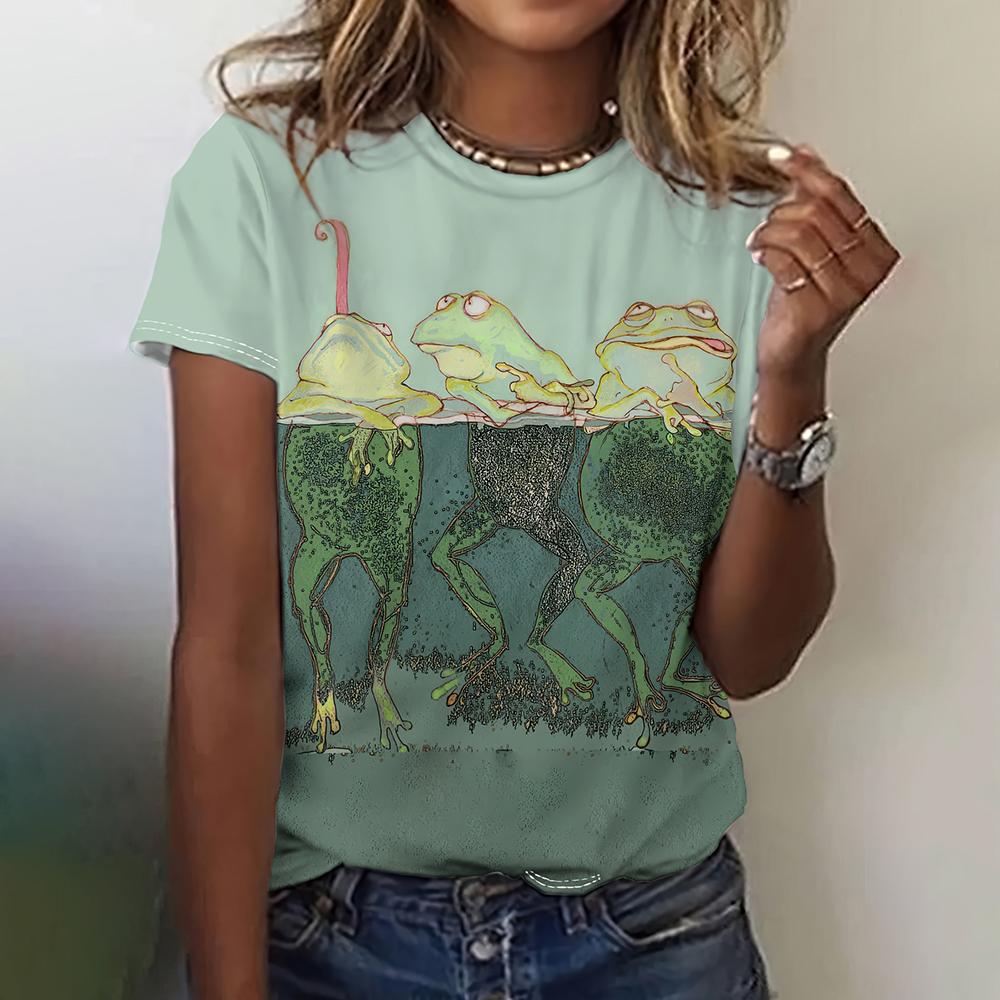 3D Print T Shirt Summer Street Tees Fashionable Tee Minimalist Pattern Women's T Shirt Round Neck Short Sleeved Top