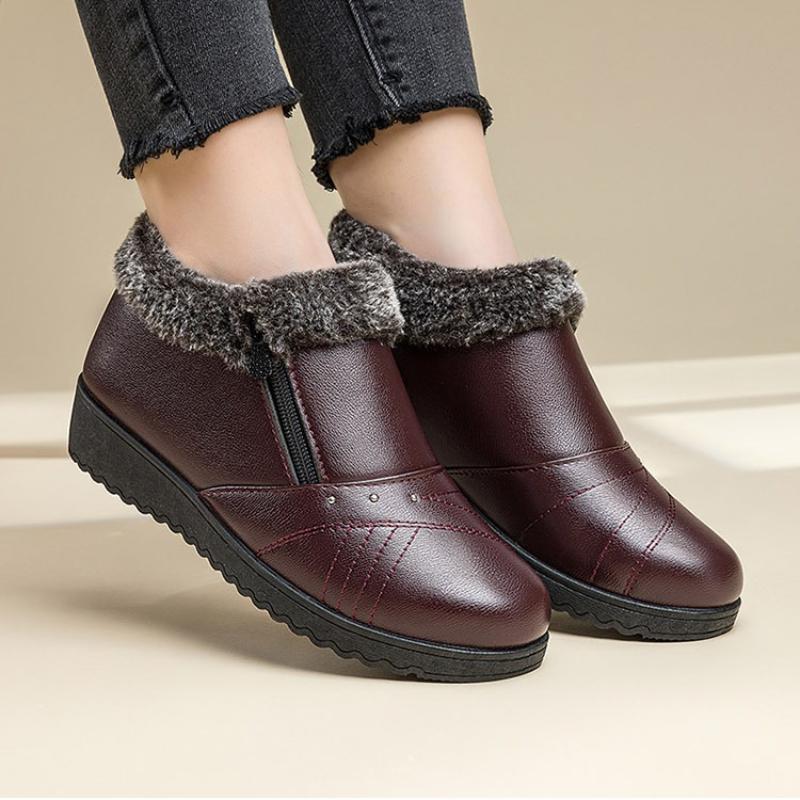 Baumwollschuhe Damen Mutterschuhe Warme Baumwolle Kurze Stiefel Damenschuhe Flachabsatz Rutschfest Lederzz