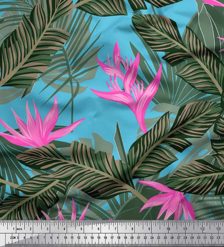 Soimoi Japan Crepe Satin Stoff Blomster & Blader Tropisk Stoff Prints etter meter 42 tommer