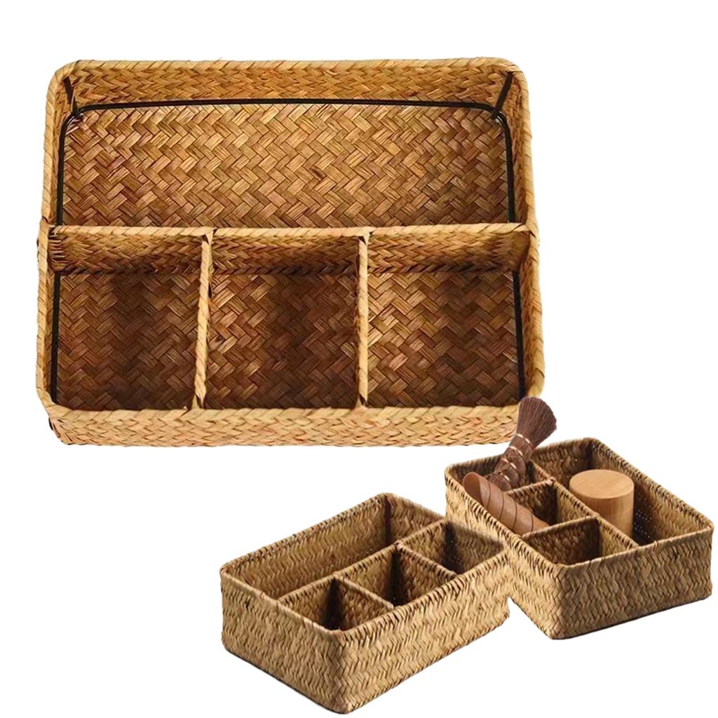 Handwoven Seagrass Storage Basket Desktop Organizer for Cosmetics and Sundries Practical Home Gift for Family and Friends