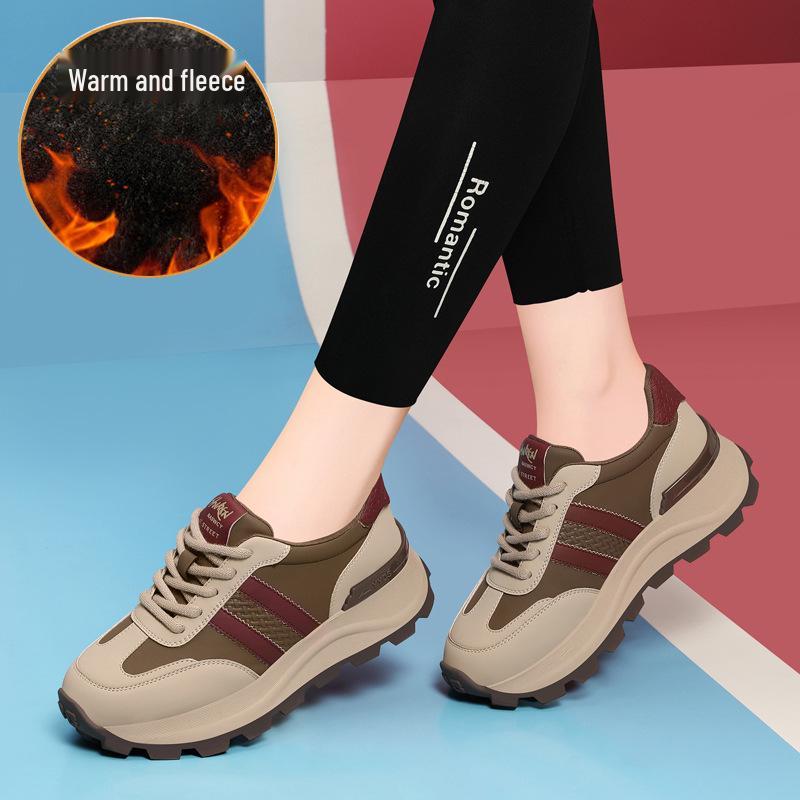 Golden Rabbit Women's Genuine Leather Height-Boosting Casual Sneakers 2024 - Breathable, Versatile Soft Sole Sports Shoes.