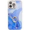 Suitable for IPhone16 Electroplated Phone Case, Apple 15promax Marble-patterned Ring Stand Cover