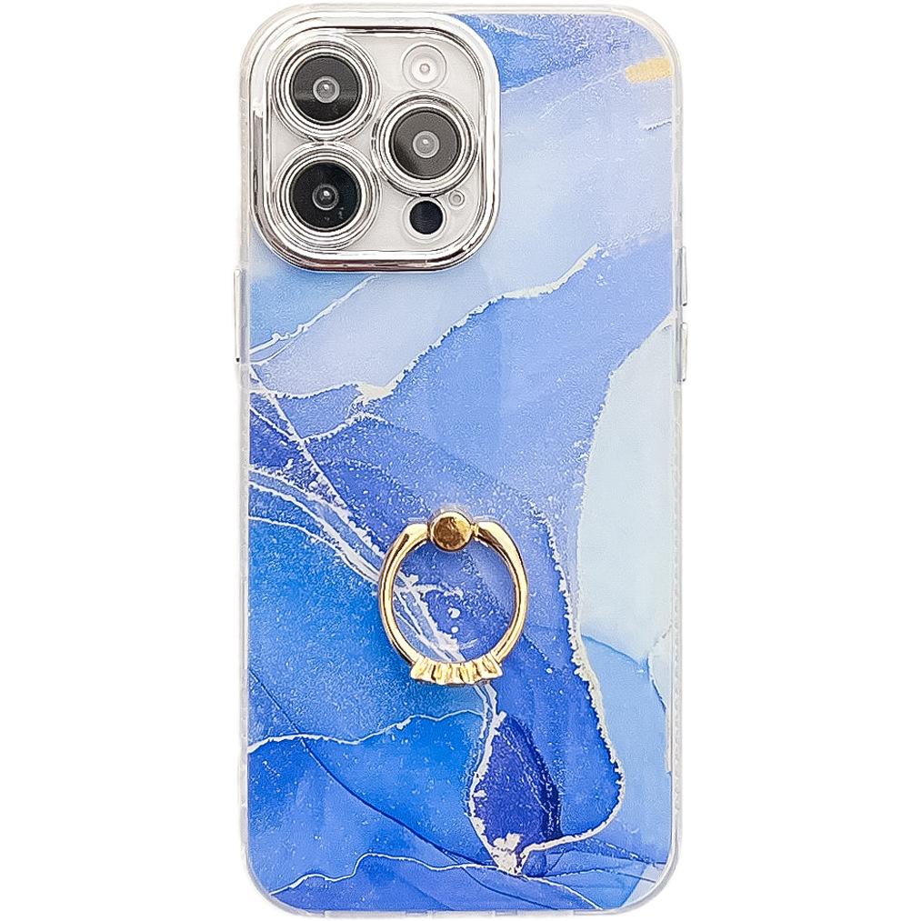 Suitable for IPhone16 Electroplated Phone Case, Apple 15promax Marble-patterned Ring Stand Cover