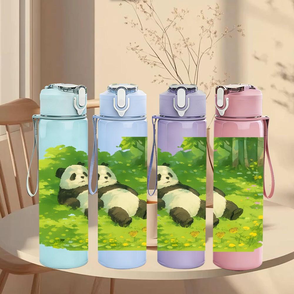 1PC Panda Green Forest Scene 750ml Color Plastic Sports Water Bottle Leakproof Flip Straw Lid For Sports Office Home Use