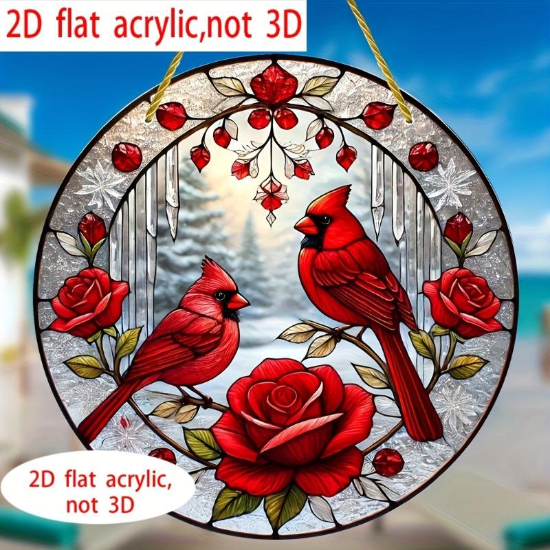 2D Flat Colorful Glass Style Red Bird Acrylic Acrylic Decoration Sign, Suitable for wall decoration, porch, room, villa, accents Home, Hallway, or Wor