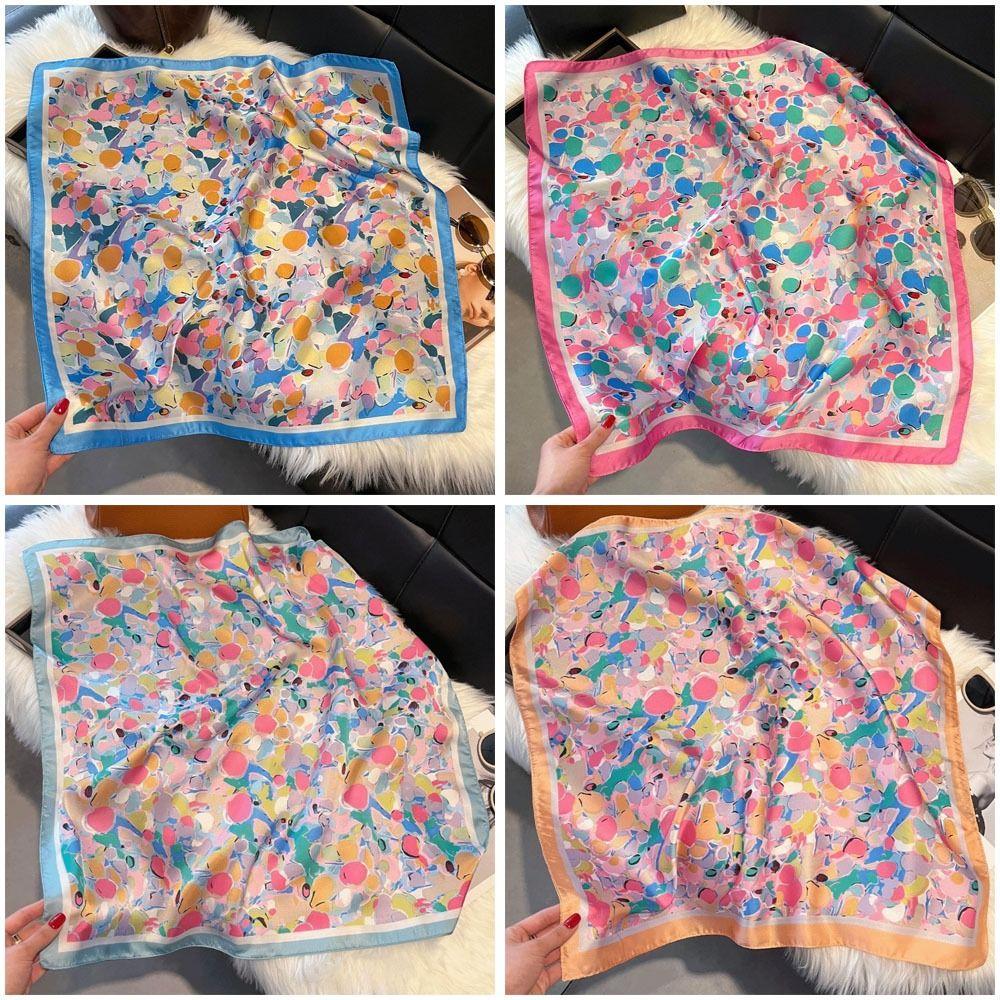 Flowers Print Women Silk Scarf 70*70cm Hair Scarf Fashion Hijab Bandana