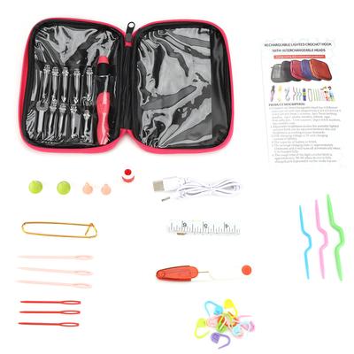 40 Pezzi Ganci per Uncinetto LED Ricaricabili USB Kit Set di Ferri da Maglia Strumenti Accessorio