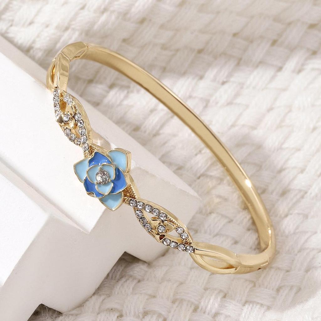 Retro Lotus Diamond-Encrusted Cloisonné Enamel Bracelet - Colorful Luxury Women's Bangle Jewelry