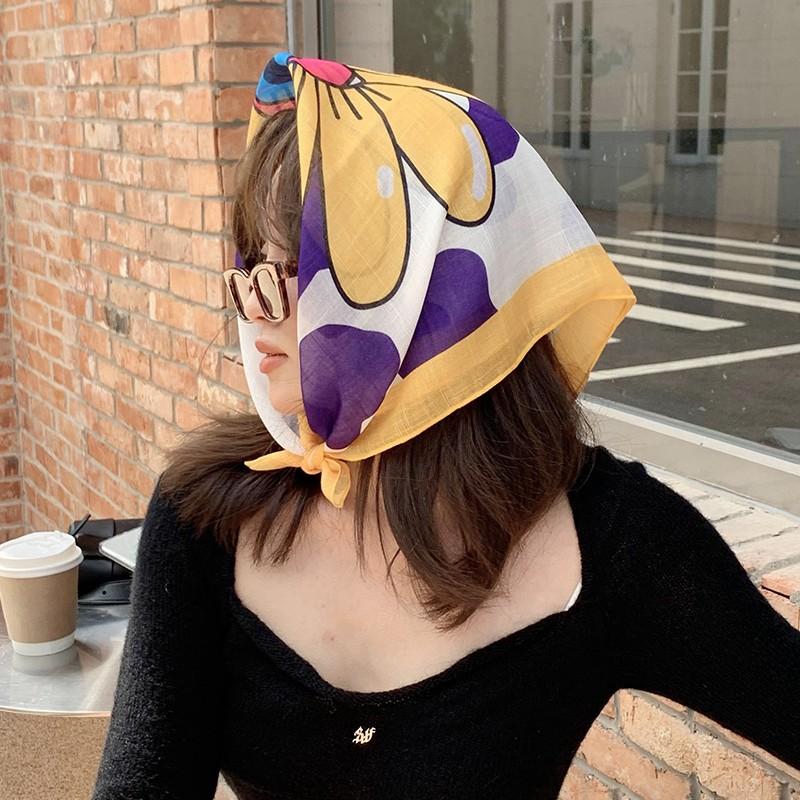 Eșarfă mică pătrată retro de țară, eșarfă artistică franțuzească din bumbac și in, eșarfă de cap pentru femei de primăvară și toamnă, vară, pentru umbră și protecție solară