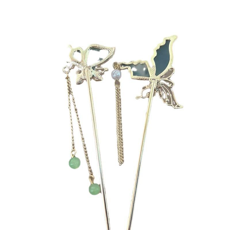 Ancient landscape butterfly fringed hairpin advanced sense new Chinese pearl step hairpin elegant hair accessories hairpin
