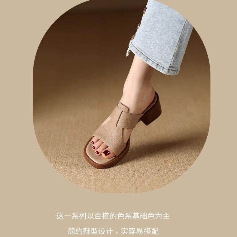 2025 Women Sandals Handmade Vintage Square Toe Women Slippers Tuckle Strap Shoes New Lady Summer Beach Casual Pumps Q226